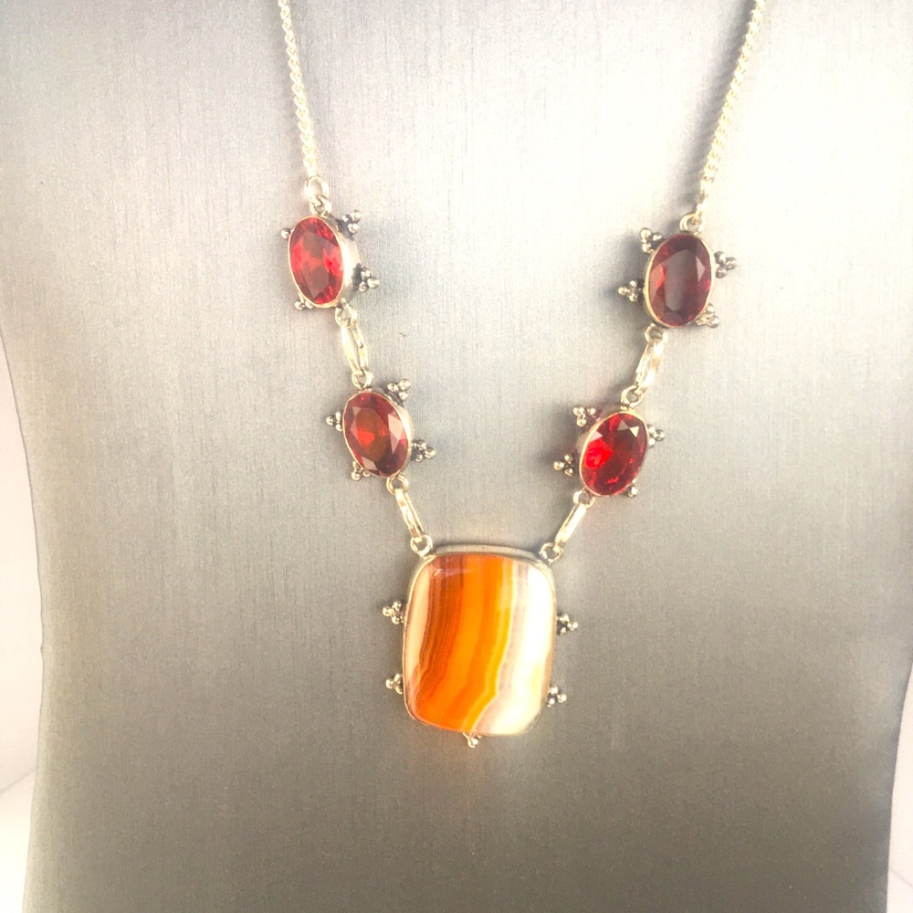 Botswana Agate/Garnet Semi Precious GS Necklace